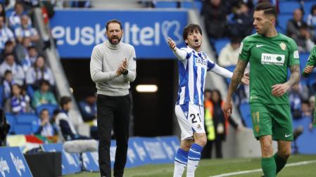 Pablo Machín, este domingo en Anoeta en el partido entre la Real Sociedad y el Elche