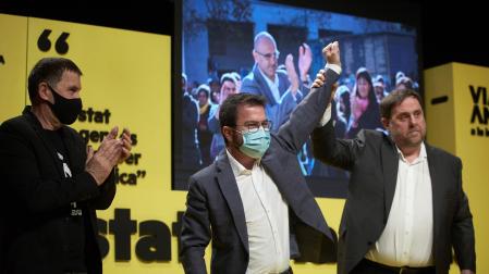 Arnaldo Otegi, Pere Aragonès y Oriol Junqueras