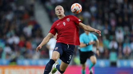 El delantero del Manchester City Erling Braut Haaland en un partido anterior con la selección de Noruega