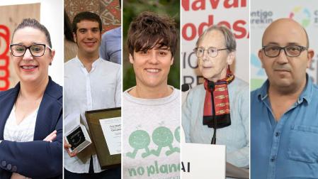 Esther Iso es la candidata del PSN, Xabier Alcuaz, candidato de EH Bildu, Goizeder Juango es la cabeza de lista de IT, Amaia Jaurrieta, candidata de Geroa Bai, Karlos Montoya, de Contigo Navarra