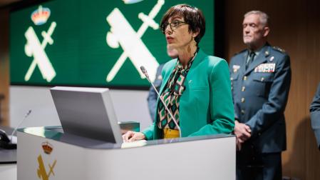 La directora general de la Guardia Civil, María Gámez, en la rueda de prensa para presentar su dimisión al frente del Instituto Armado