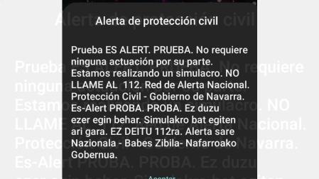 Imagen de la información que se ha enviado a los móviles de miles de navarros
