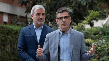 El ministro de la Presidencia, Félix Bolaños, y el alcaldable de Barcelona, Jaume Collboni (PSC), ofrecen una rueda de prensa