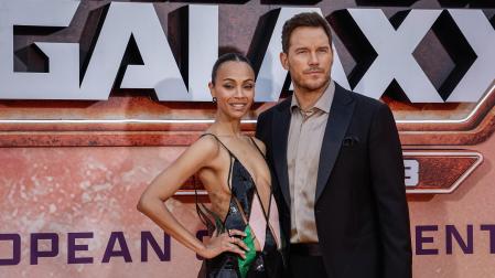 Zoe Saldaña y Chris Pratt, en la presentación en París de la última entrega de 'Guardines de la Galaxia'