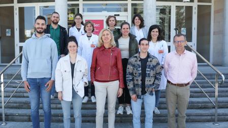 Grupo investigador del proyecto. Fila superior, de izda. a dcha.: Juan Manuel Alcántara, Estrella Petrina, Arantxa Villanueva y María Medrano. Fila de en medio, de izda. a dcha.: María Jesús Goñi, Claudia Izquierdo y Cristina Armendáriz. Fila inferior, de izda. a dcha.: Jon Etxarte, Maddi Osés, Idoia Labayen, Víctor Alfaro y Rafael Cabeza