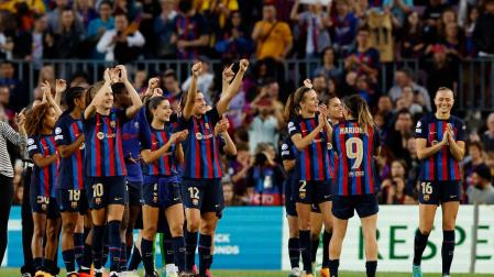 Las futbolistas del Barça celebran su victoria frente al Chelsea