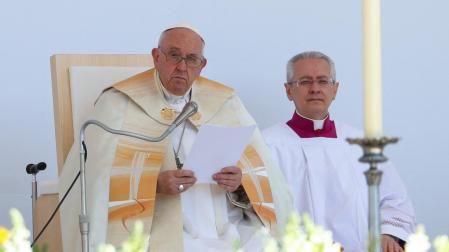 El papa Francisco, durante su misa en Budapest