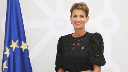María Chivite tras emitir el comunicado con motivo del Día de Euiropa