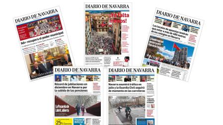 Cuatro años de política municipal en portadas. De izda. a dcha., portadas del 16/06/2019, 7/07/2020, 24/06/2022, 23/02/2023 y 13/03/2023