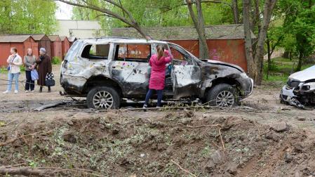 Huellas de los ataques que ha sufrido Kiev durante la madrugada