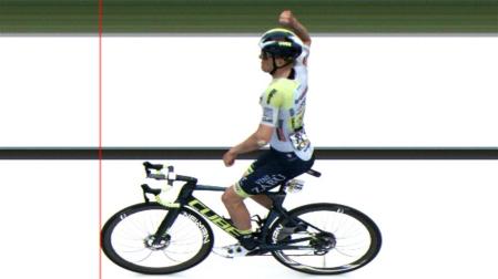 Fotofinish de Zimmermann pasando la línea de meta en primer lugar