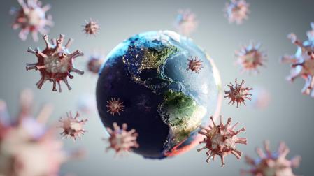 Una recreación de la tierra rodeada por virus
