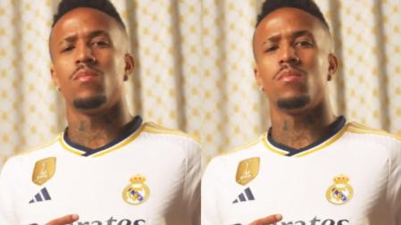 Eder Militao con la nueva camiseta del Real Madrid para la temporada 2023/2024