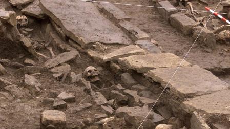 Una imagen de archivo de las excavaciones de la maqbara de la Plaza del Castillo de Pamplona