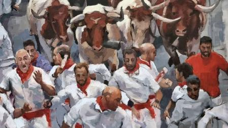 La artista Cristina López es la autora de Los encierros de los San Fermines, una de las obras de la exposición Viva la fiesta