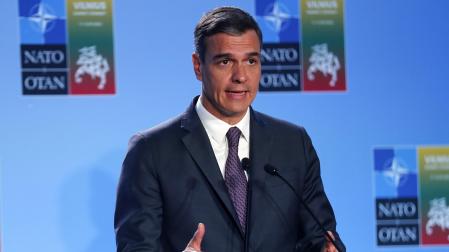 Pedro Sánchez, este miércoles durante una rueda de prensa en Lituania
