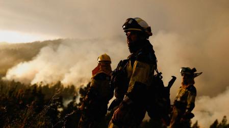 Varios bomberos forestales trabajan en el incendio que afecta a más de 3.600 hectáreas en los municipios de Puntagorda y Tijarafe, en La Palma