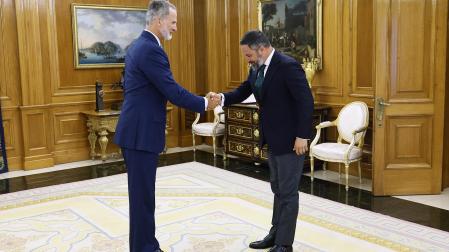 El rey Felipe VI y Santiago Abascal al inicio de su encuentro