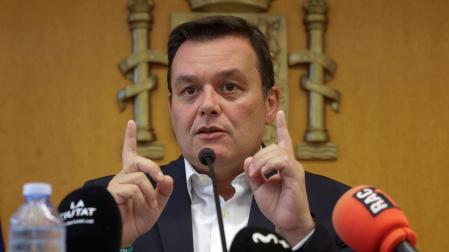 El presidente del Consejo Superior de Deportes (CSD), Víctor Francos, durante la rueda de prensa ofrecida este viernes tras la negativa de Luis Rubiales a dimitir de su cargo de presidente del la Real Federación Española de Fútbol