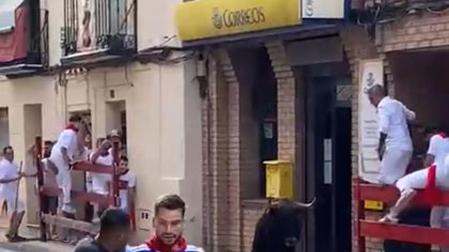 Vídeo de un novillo saliendo de una oficina de Correos en las fiestas de Cintruénigo