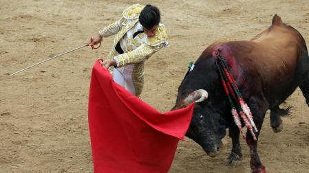 Pase de pecho de Ángel Téllez: el debutante dibujó algunos muletazos profundos en su turno