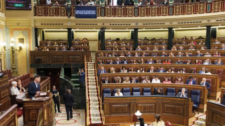 El portavoz de ERC en el Congreso, Gabriel Rufián, interviene durante una sesión plenaria en la se aprueba el uso de las lenguas cooficiales en el Congreso de los Diputados