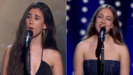 La tudelana Andrea Sánchez y la estellesa Maia Ros, durante sus actuaciones en las audiciones a ciegas de 'La Voz'
