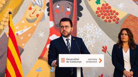 Pere Aragonès, durante la declaración institucional que ha realizado este domingo