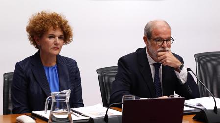 Asun Olaechea e Ignacio Cabeza del Salvador, presidente de Comptos, en el Parlamento