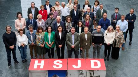 Parlamentarios, autoridades y sanitarios, entre ellos Patricia Segura (directora de San Juan de Dios) en el centro, ayer, en el Parlamento