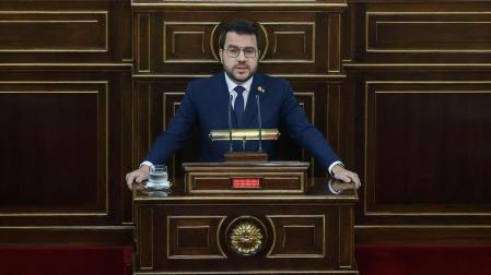 El presidente de la Generalitat, Pere Aragonés interviene en la Comisión General de las Comunidades Autónomas que se celebra en el Senado, este jueves