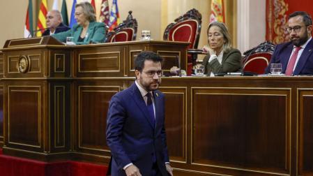 El presidente de la Generalitat, Pere Aragonés tras intervenir en la Comisión General de las Comunidades Autónomas que se celebra en el Senado