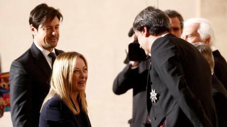 La primera ministra de Italia, Giorgia Meloni, en un acto junto a su marido Andrea Giambruno del que ha anunciado su separación