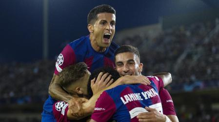 Celebración del primer gol del Barcelona