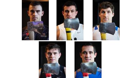 LOS PROTAGONISTAS. En la fila superior, de izda. a dchas., Iker Vicente, Jokin Urretabizkaia, Julen Gabirondo. En l fila inferior, de izda. a dcha., Joxean Etxeberria y Oier Kañamares