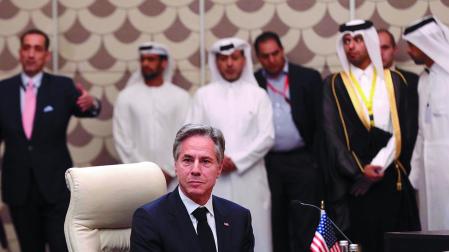 El secretario de Estado de Estados Unidos, Anthony Blinken, durante su encuentro en Amán con representantes de cinco países árabes