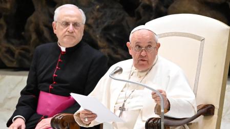 El papa Francisco, en una audiencia en sala Pablo VI del Vaticano, este sábado