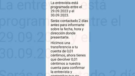 Mensaje de correo electrónico en el que se solicita la devolución de la transferencia