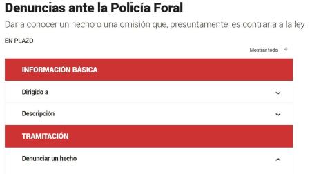 Imagen de la parte de Navarra.es donde se ponen las denuncias ante Policía Foral
