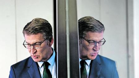 Alberto Núñez Feijóo, el jueves tras la declaración institucional del PP.