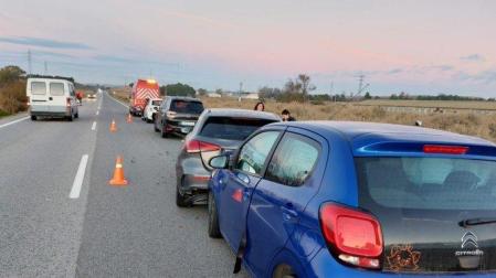 Vehículos implicados en el accidente en cadena ocurrido este miércoles en Tudela