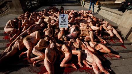 Protesta animalista en la plaza de Cataluña de Barcelona