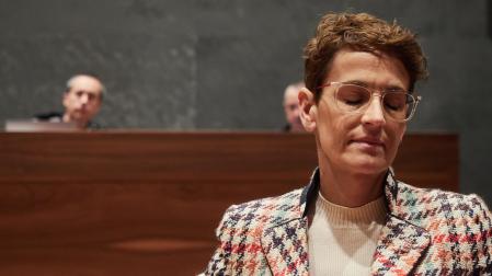 La presidenta del Gobierno de Navarra, María Chivite, durante una sesión plenaria en el Parlamento de Navarra