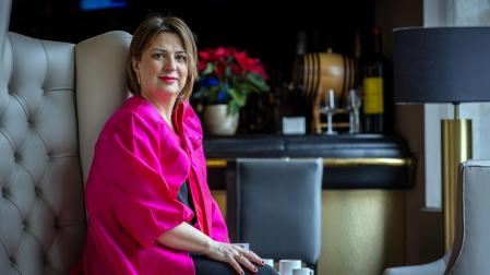 Maite Beaumont, fotografiada en la cafetería del hotel Tres Reyes de Pamplona