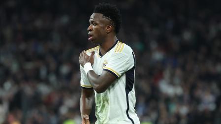 El delantero del Real Madrid Vinicius Jr tras marcar gol ante el Almería