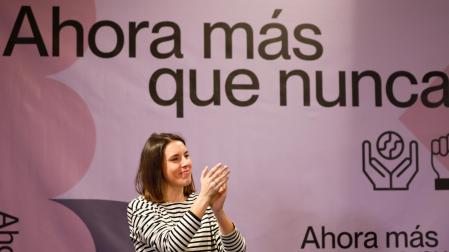 La exministra de Igualdad Irene Montero, durante la presentación de su candidatura a las elecciones europeas por Podemos