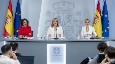 Las ministras Montero, Alegría y Díaz, en la rueda de prensa posterior al Consejo de Ministros