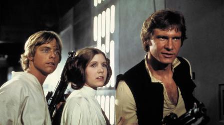De izquierda, Mark Hamill, Carrie Fischer y Harrison Ford, durante el rodaje de 'La guerra de las galaxias'