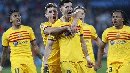 Lewandowski celebrando uno de sus goles frente al Celta