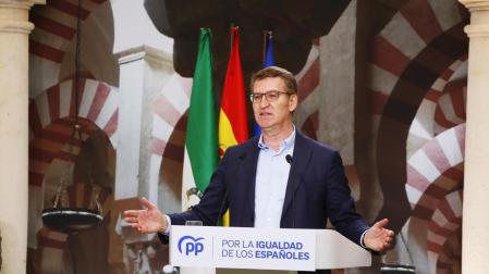 El presidente del PP, Alberto Núñez Feijóo, interviene en un acto del PP en Córdoba